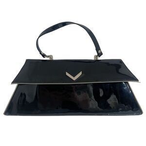 Vintage Tatyana Black Faux Patent Leather Structured Handbag Purse